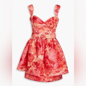 Zimmerman Floral Print Linen and Silk Peplum Dress